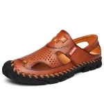 Men Genuine Leather Shoes/ Sandals Durable Handmade Stitching Close Toe Non Slip Shoes For Indoor Outdoor Beach