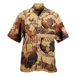 New Summer Mens Clothes Fun Chicken  Animal 3d Print Shirt For Men Short Sleeve Lapel Comfortable Tops Casual Beach Party Shirt