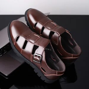 Men Sandals Genuine Leather Sandals Outdoor Casual Leather Sandals For Men Beach Shoes Roman Shoes Plus Size 38-47 - Image 2