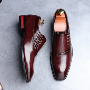Men Leather Shoes New Style Formal Dress Wedding Shoes Red Wine British Style Business Office Lace-Up Leather Loafers 2020 ui98 - Image 2