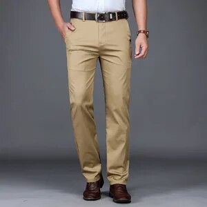 Cotton Casual Pants Mens Clothing Straight Business Green Black Khaki Trousers Male Brand 2023 - Image 3